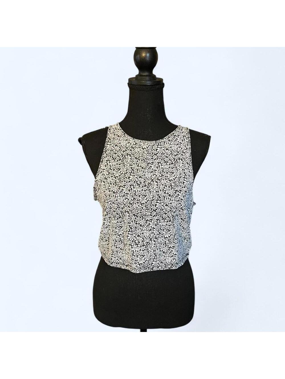 Y2K Aeropostale black and white floral fairy cropped tank top size XL